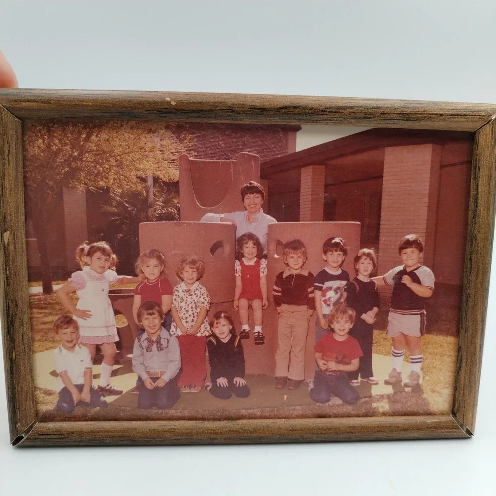 Lot of 2 Vintage 1970s/1980s Kindergarten / Preschool Class Photographs in Frame